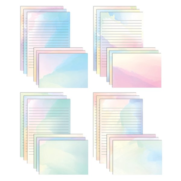 Better Office Products Mini Stationery Set, 50 Lined Watercolor Sheets+50 Env, 5.5in. x 8.25in. 12 Unique Designs, 100PK 63905